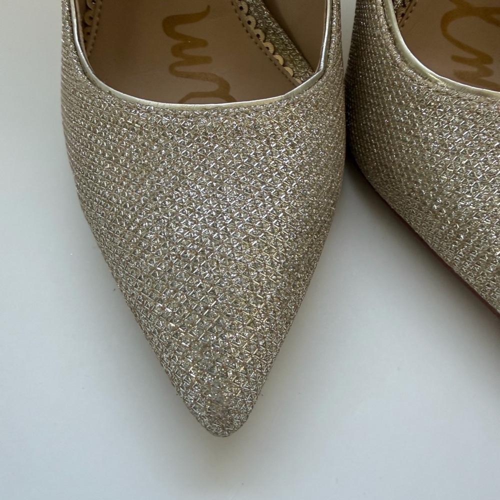 Sam Edelman Glitter Pointed Toe Pumps in Champagne - Picture 5 of 11